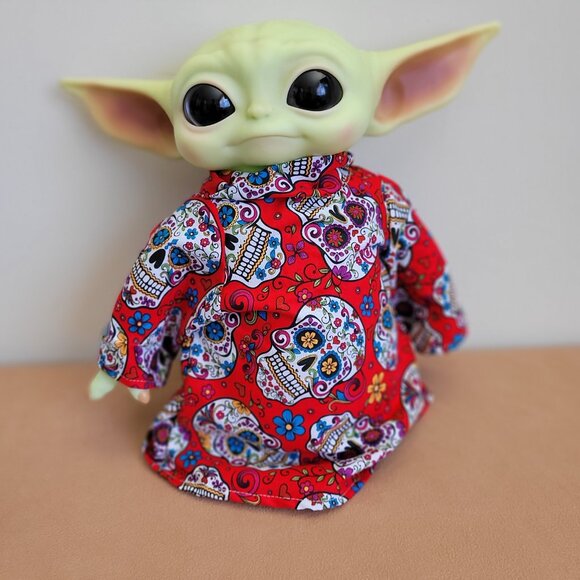 Sugar Skull Halloween 2pc Outfit scarf for 11" Mattel Child Grogu baby yoda Doll - Picture 7 of 8